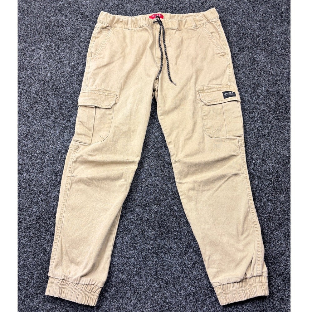 Guess Joggers Mens Medium Khaki Tan‎ Stretch Twill Elastic Waist Cargo Pants M
